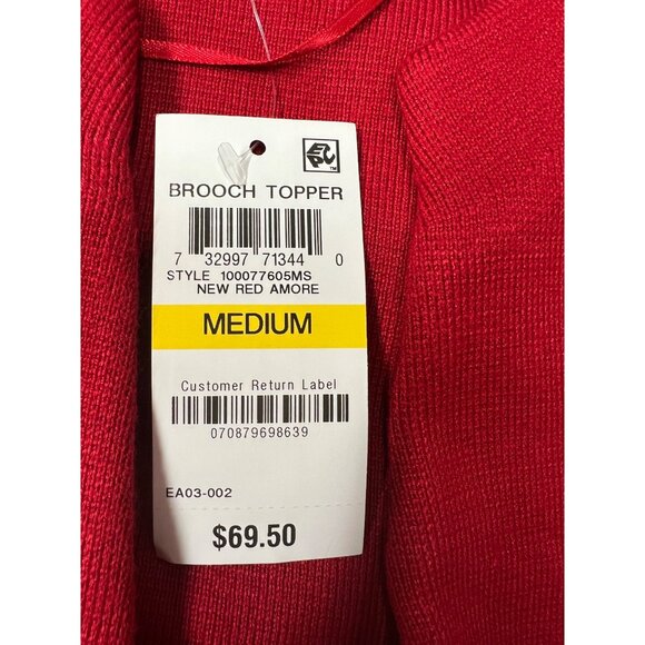 J.M. Collection (Macys) Women’s Medium Red Brooch Topper Jacket Rayon/Polyester - Picture 5 of 5